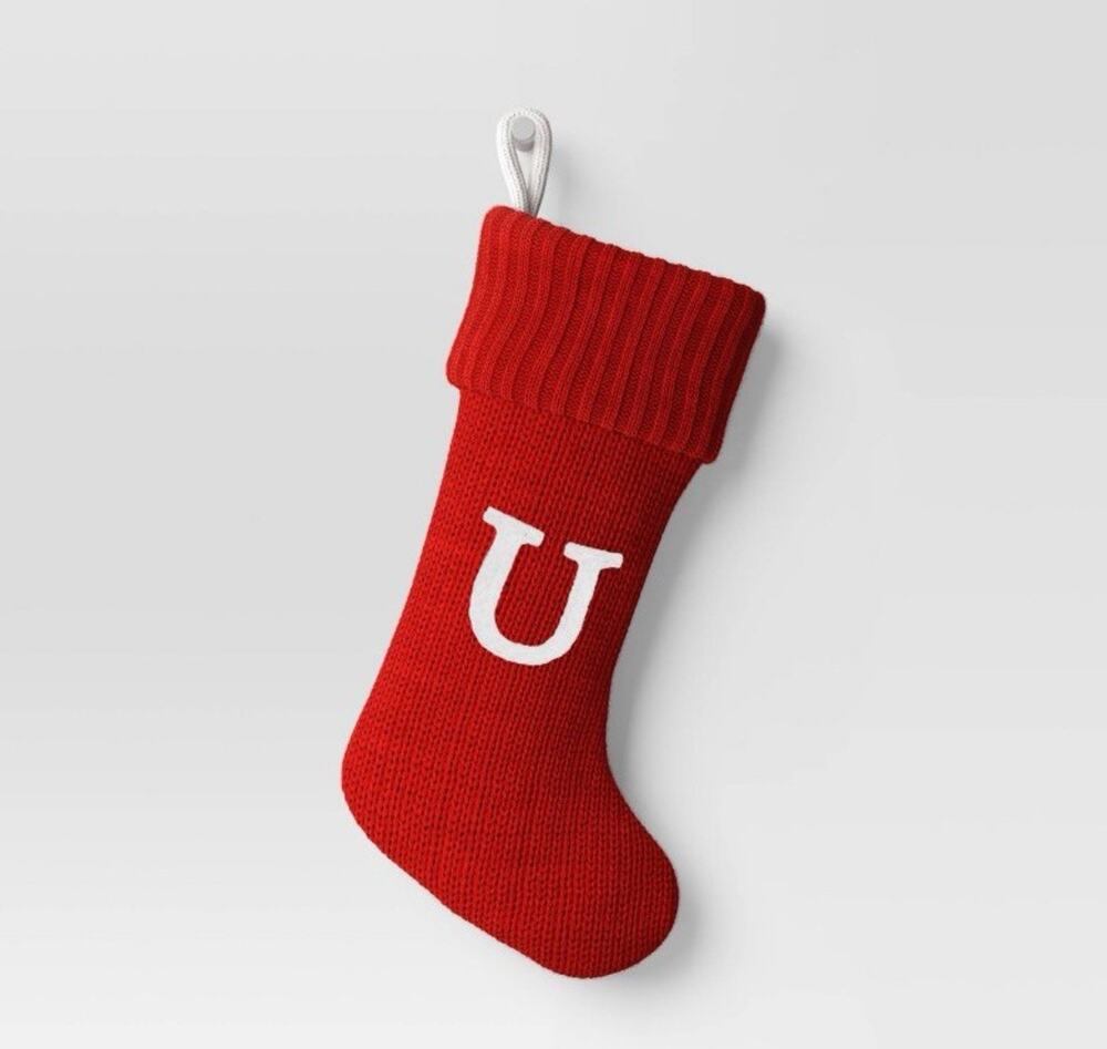 Knit Monogram Christmas Stocking Red U- Wondershop